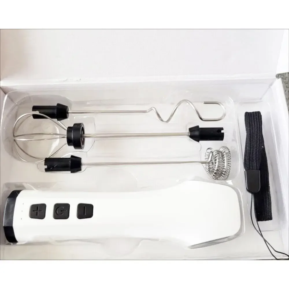 Milk Frother Handheld Electric Ergonomic Handle 3 Stainless Steel Attachments